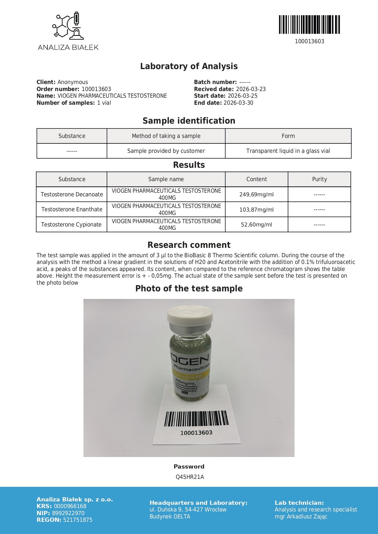 Viogen Testosterone Enanthate 300mg