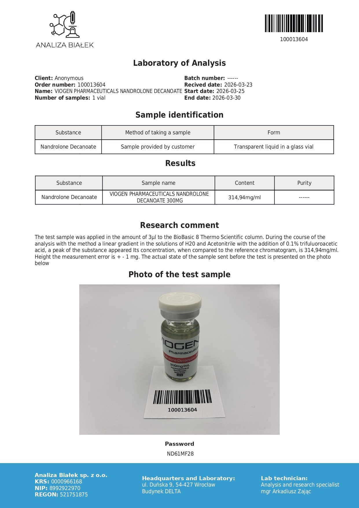 Viogen Nandrolone Decanoate 300mg