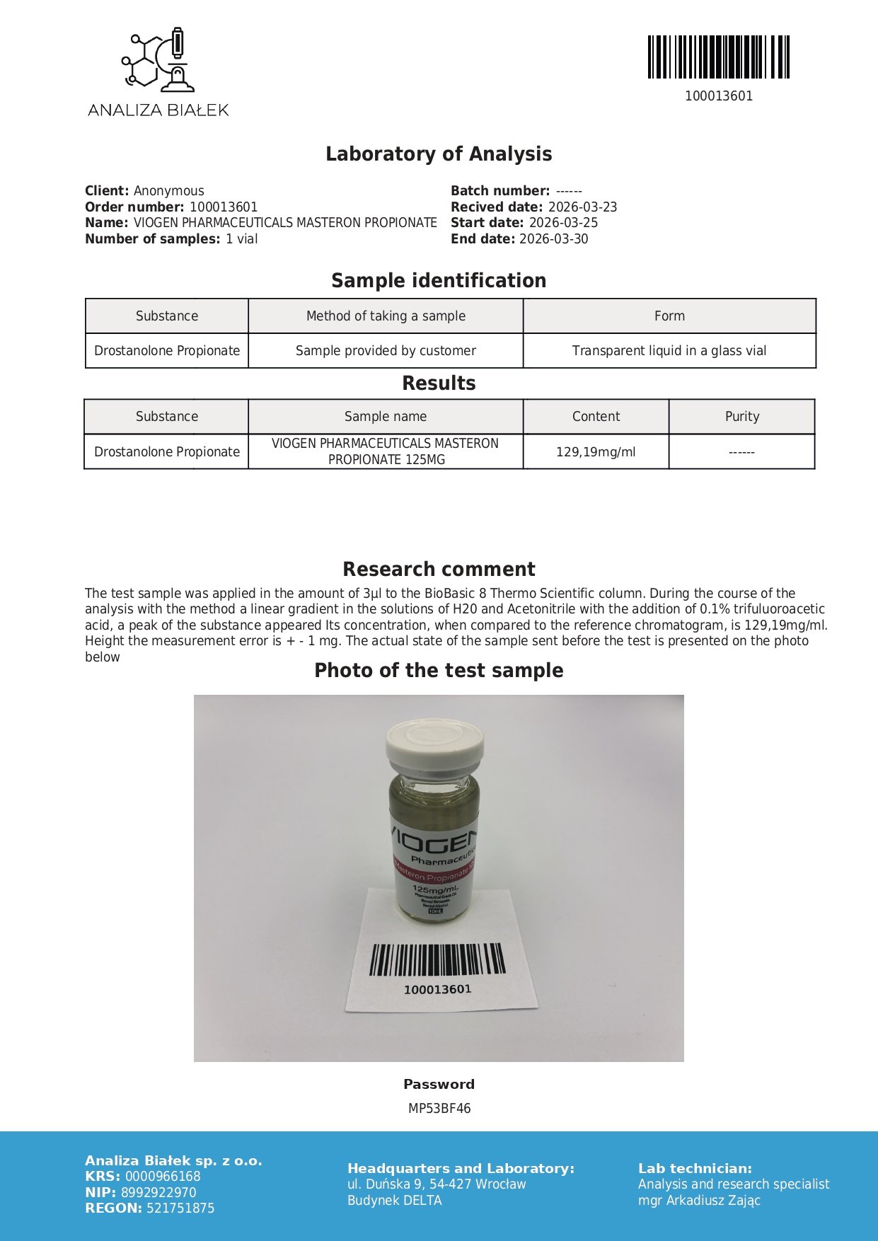 Viogen Masteron Propionate 125mg